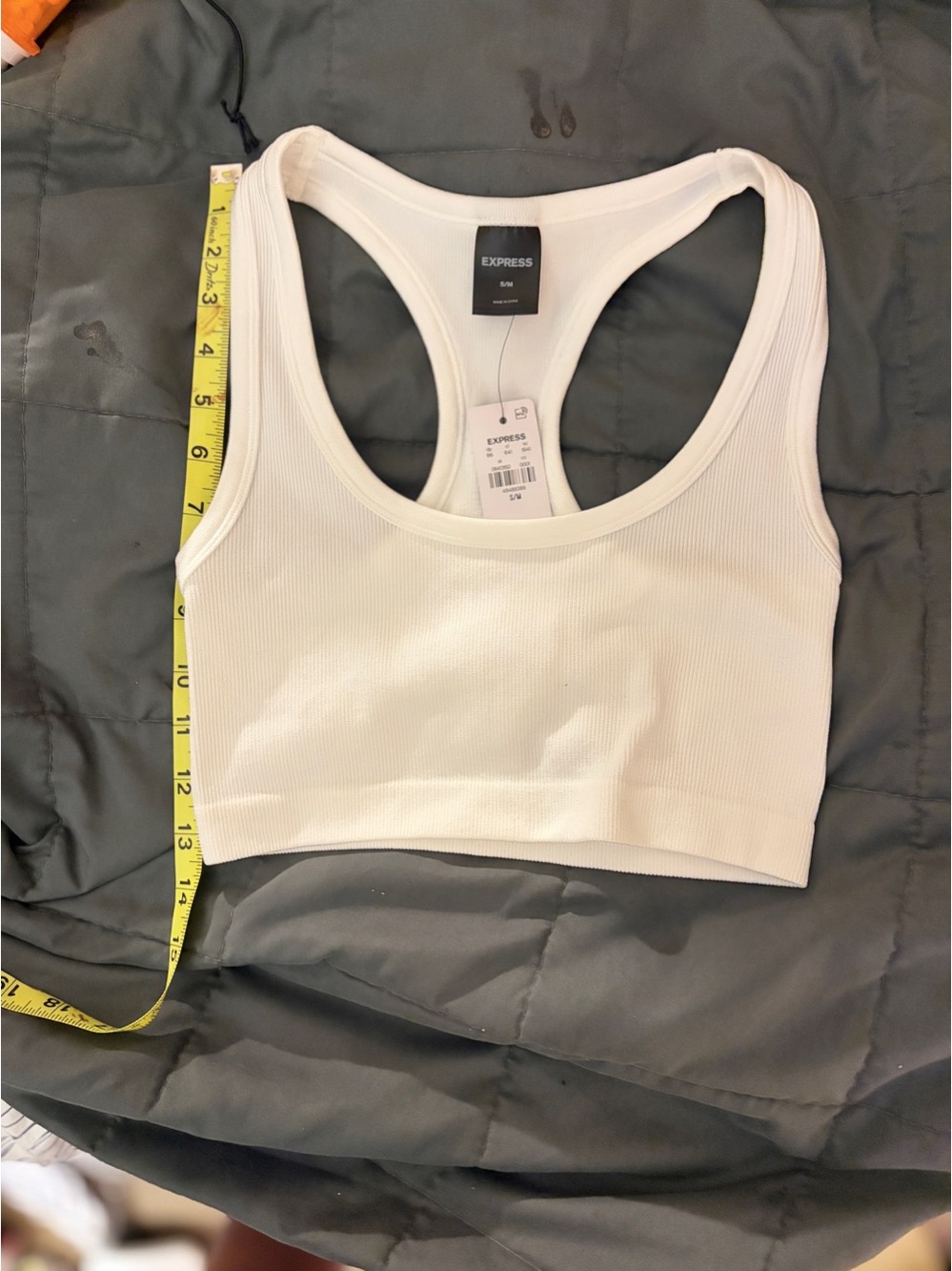 Express White Ribbed Racerback Sports Bra Crop